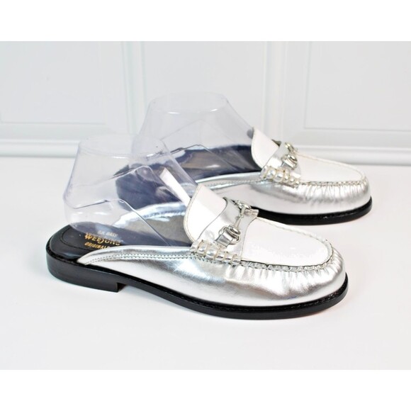 G.H. Bass Weejuns Lianna Mules Silver & White Leather Slides 7.5M US NEW - Picture 3 of 8
